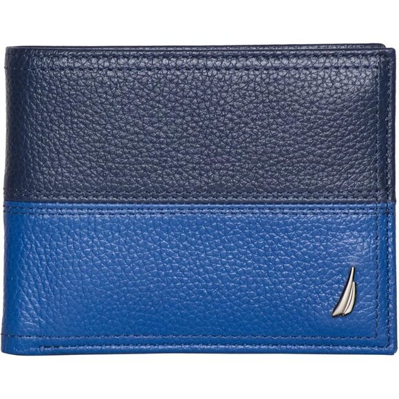 Nautica Mens RFID Data Protection Pebbled Leather Bifold  Nautica Men\'s Bifold Leather Wallet RFID Blocking ID Window Card Slots Durable